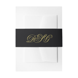 Elegante Black and Gold Monogram Wedding Einladungsbanderole