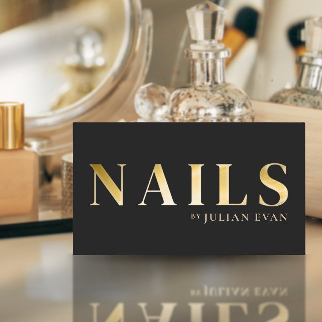 Elegante Black and Gold Nail Business Card Visitenkarte (Von Creator hochgeladen)