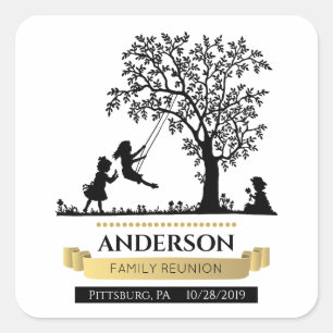 Elegante Black and Gold Personalisiert Family Wied Quadratischer Aufkleber