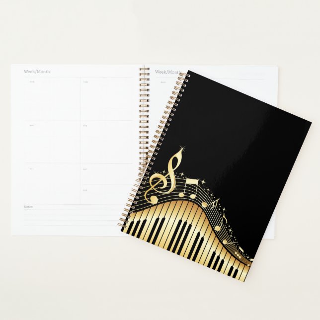 Elegante Black and Gold Piano Tastatur Planer (Anzeige)