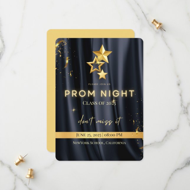 Élégante Black and Gold Prom Night Invitation 2025 (Devant/Arrière en situation)