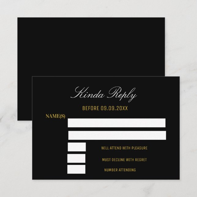 Elegante Black and Gold Response RSVP Karte (Vorne/Hinten)