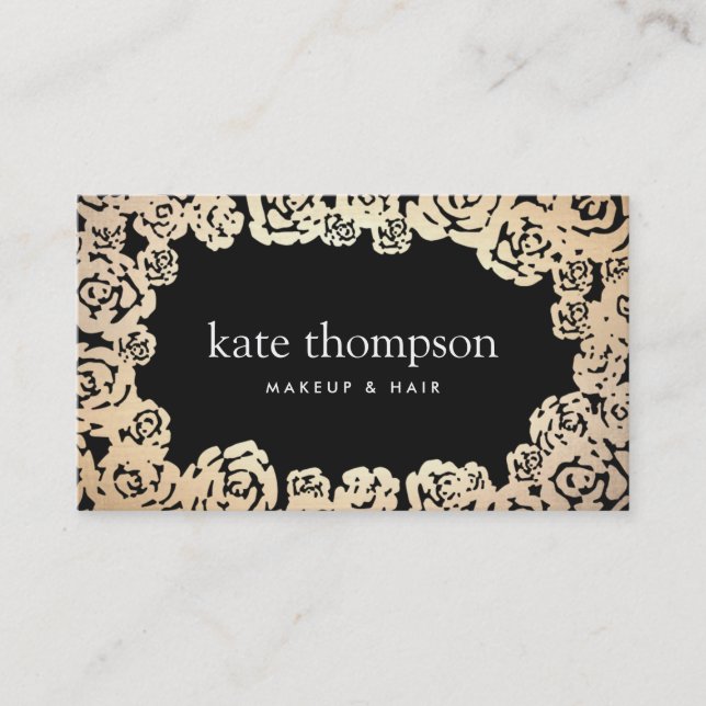 Elegante Black and Gold Rose Bloral Visitenkarte (Vorderseite)