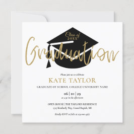 Elegante Black and Gold Script Graduation Party Einladung