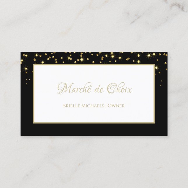 Elegante Black and Gold Sparkle Glitzer Boutique Visitenkarte (Vorderseite)