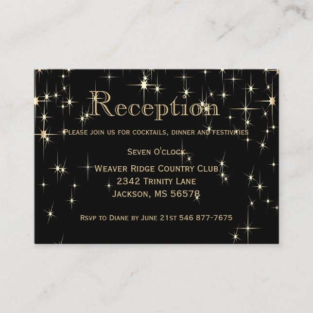 Elegante Black and Gold Starlights - Empfang Begleitkarte (Vorderseite)