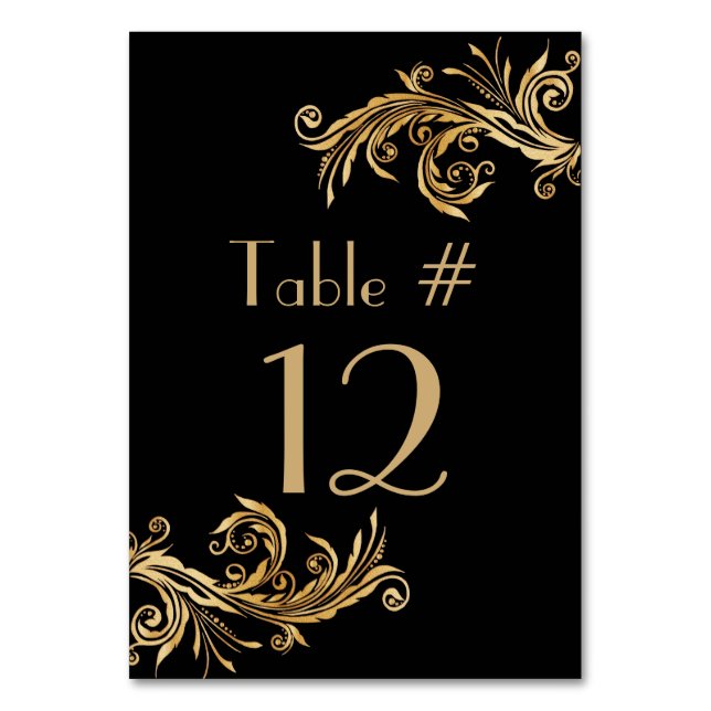 Elegante Black and Gold Tone Wedding Tischnummer (Vorderseite)