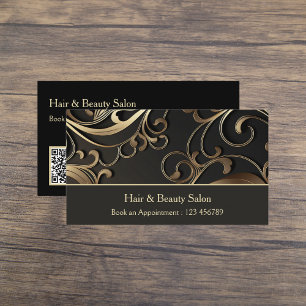 Elegante Black and Gold Visitenkarte mit QR Code