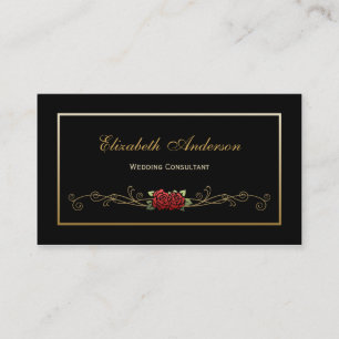 Elegante Black and Gold Wedding Consultant Rote Ro Visitenkarte
