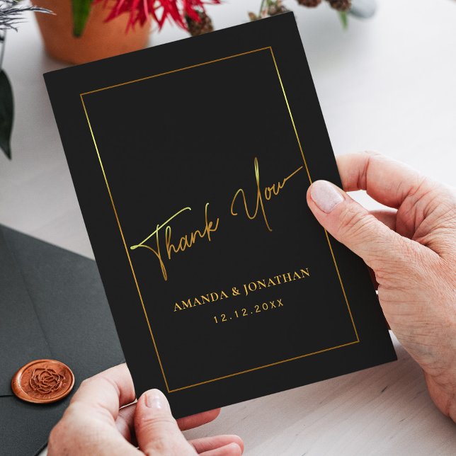 Elegante Black and Gold Wedding Dankeschön Card Dankeskarte (Von Creator hochgeladen)