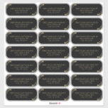 Elegante Black and Gold Wedding Guest Address Aufkleber<br><div class="desc">Hier ist eine schöne Wahl, wenn Sie Labels für Ihre Hochzeitsgast-Einladungen möchten. Dieses Design besticht durch schicke Imitate mit goldgeflochtenen Eukalyptusgrün auf elegantem schwarzem Hintergrund und dem Namen und der Adresse Ihres Gastes. Auf jedem 14x14-Zoll-Blatt sind 21 Etiketten angebracht. Jedes Etikett ist etwa 1, 5 cm breit und 2, 5...</div>
