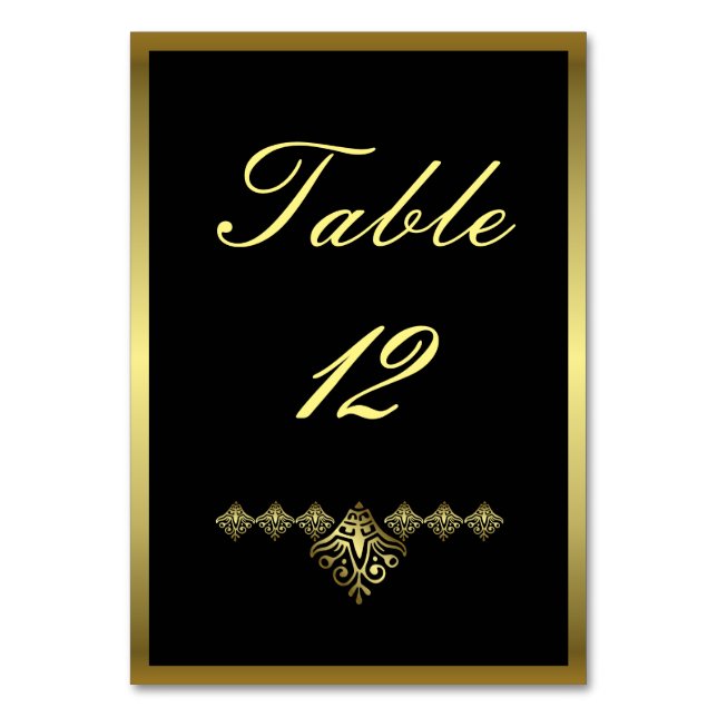 Elegante Black and Gold Wedding Number 12 Tischnummer (Vorderseite)