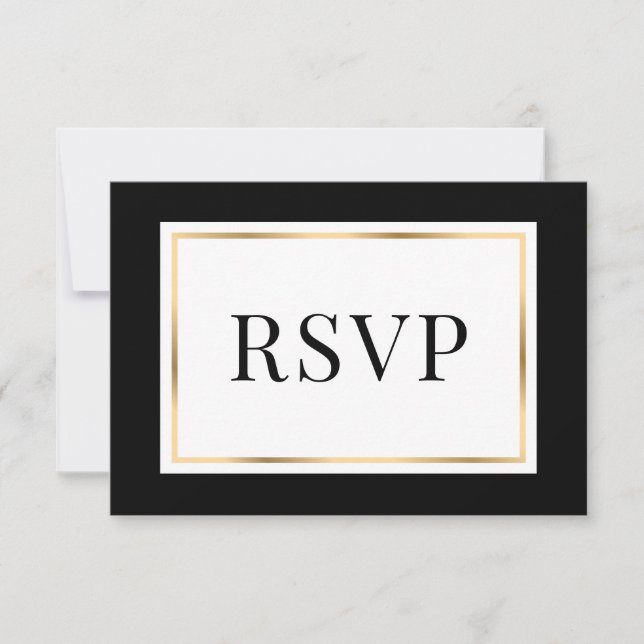 Elegante Black and Gold Wedding Response Card RSVP Karte (Vorderseite)