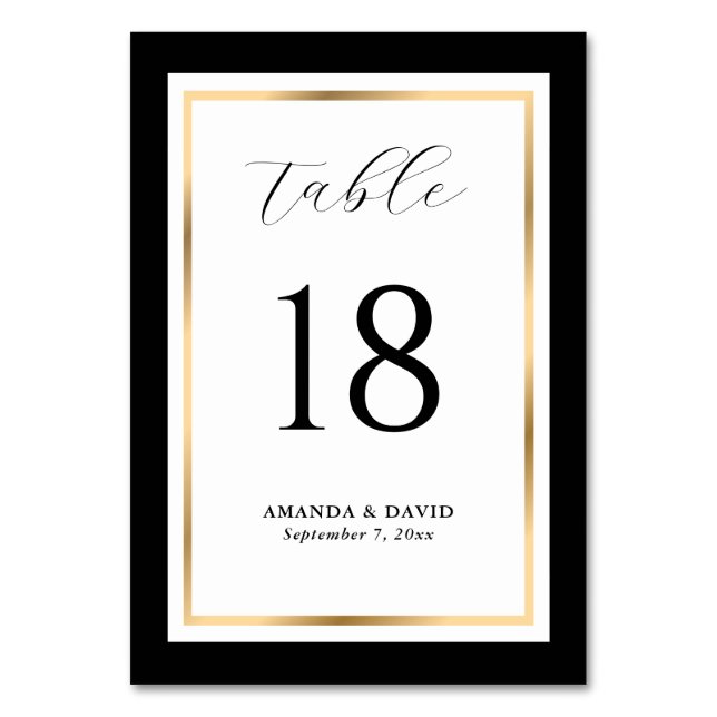 Elegante Black and Gold Wedding Tischnummer (Vorderseite)