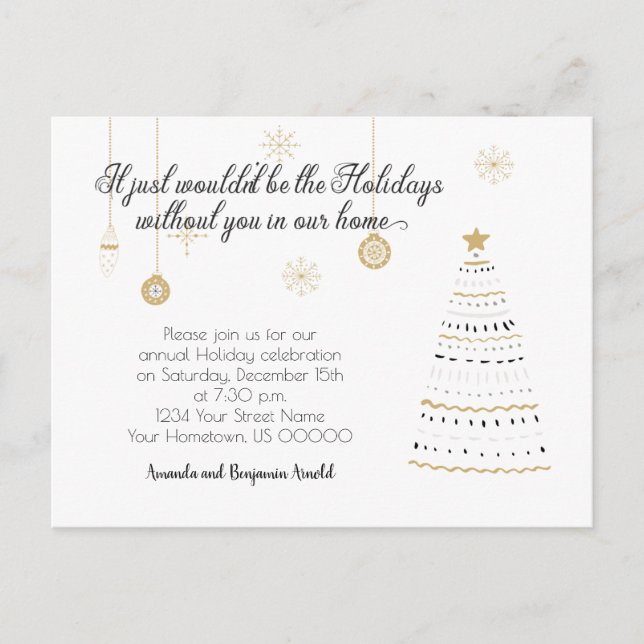 Elegante Black and Gold Weihnachtsfeier Postkarte (Vorderseite)