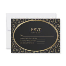 Elegante Black and Gold Wirbel Hochzeit RSVP Card