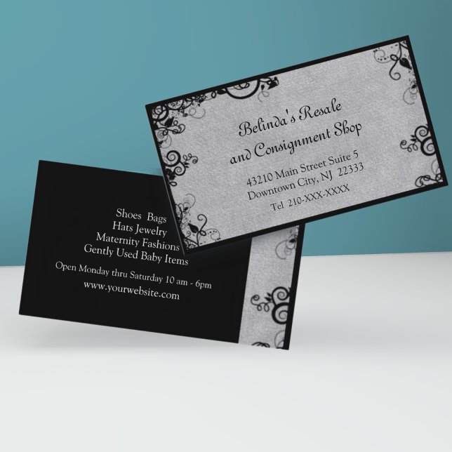 Elegante Black and Gray Deko Boutique Business Car Visitenkarte (Von Creator hochgeladen)
