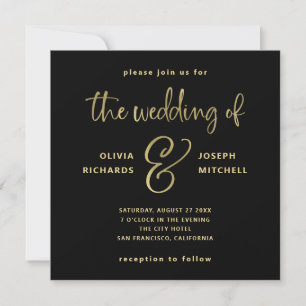 Elegante Black and Imitats Gold Wedding Einladung