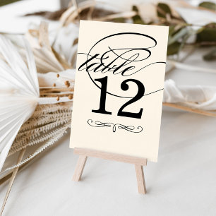 Elegante Black and Ivory Calligraphy Wedding Tischnummer