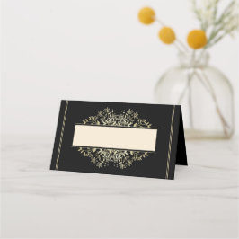 Elegante Black and Linen Gold Wedding Platzkarte