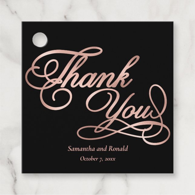 Elegante Black and Rose Gold Calligraphy Vielen Da Geschenkanhänger (Vorderseite)