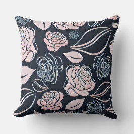Elegante Black and Rose Gold Rose und Blätter Kissen