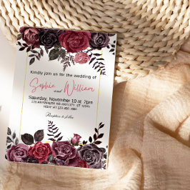 Elegante Black and Rote Rosen Wedding Party Einladung