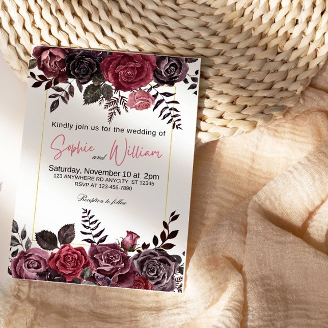 Elegante Black and Rote Rosen Wedding Party Einladung (Von Creator hochgeladen)