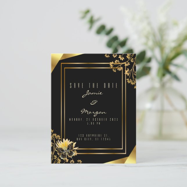 Elegante Black and Shiny Butterfly Black Wedding Mitteilungskarte (Stehend Vorderseite)