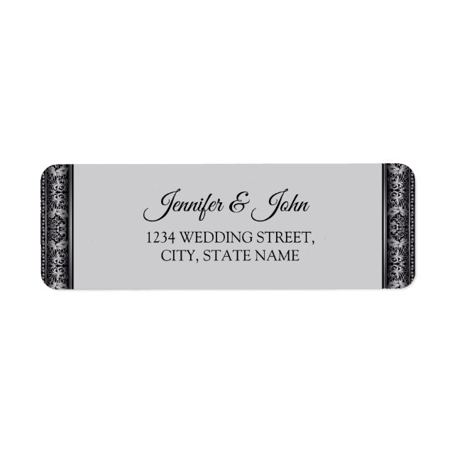 Elegante Black and Silver Wedding Rücksendeadresse (Vorne)