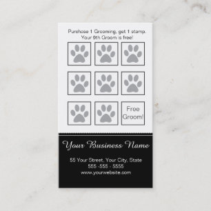 Elegante Black and White Dog Grooming Loyalty Card Treuekarte