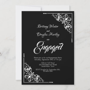 Elegante Black and White Engagement Party Einladung