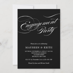 Elegante Black and White Engagement Party Einladung