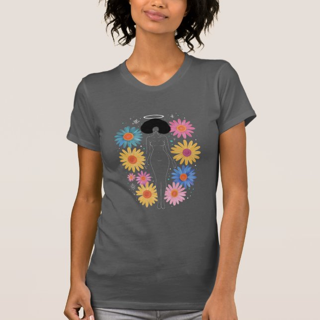 Elegante Black Angel Silhouette mit Halo T-Shirt (Vorderseite)