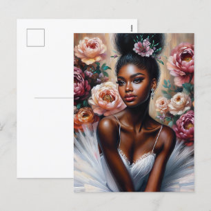 Elegante Black Ballerina mit Peony-Blume Feiertagspostkarte