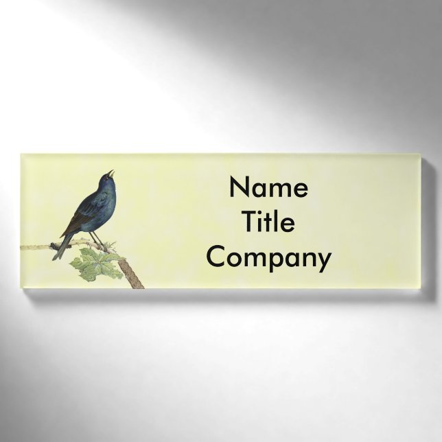 Elegante Black Bird Branch Blätter Raupe Namenschild (Vorderseite)