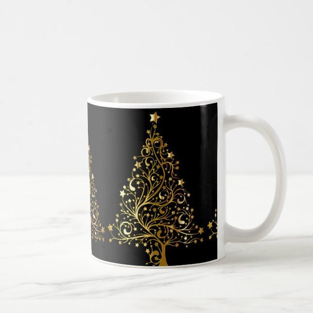 Elégante Black Black Joyeux Noël Arbre de fête Mug (Droite)