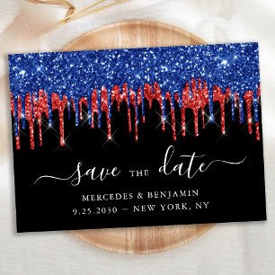 Elegante Black Blue Glitzer Tropfens Hochzeit Save The Date