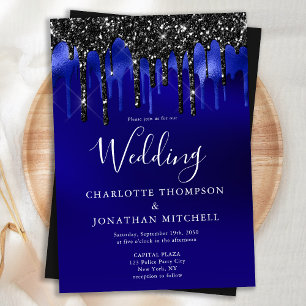 Elegante Black Blue Glitzer Tropfens Police Weddin Einladung