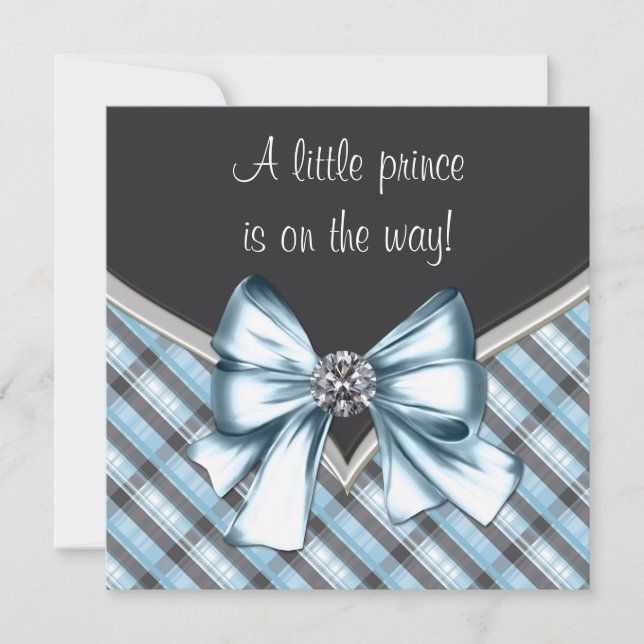 Elegante Black Blue Gray Kariert Prince Baby Dusch Einladung (Vorderseite)