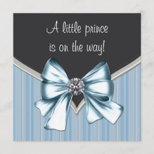 Elegante Black Blue Gray Stripes Prince Baby Dusch Einladung