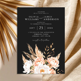 Elegante Black Boho Chic Floral Hochzeit im Herbst Einladung