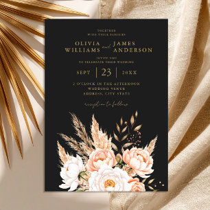 Elegante Black Boho Chic Floral Hochzeit im Herbst Einladung