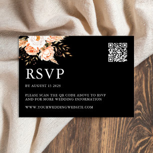 Elegante Black Boho Chic Floral Hochzeit im Herbst RSVP Karte