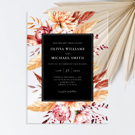 Elegante Black Boho Chic Floral Wedding Acryleinladungen