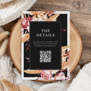 Elegante Black Boho Chic Floral Wedding Begleitkarte