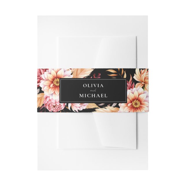 Elegante Black Boho Chic Floral Wedding Einladungsbanderole (Vorderseite Beispiel)