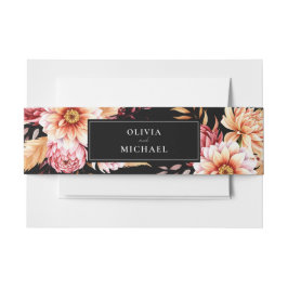 Elegante Black Boho Chic Floral Wedding Einladungsbanderole