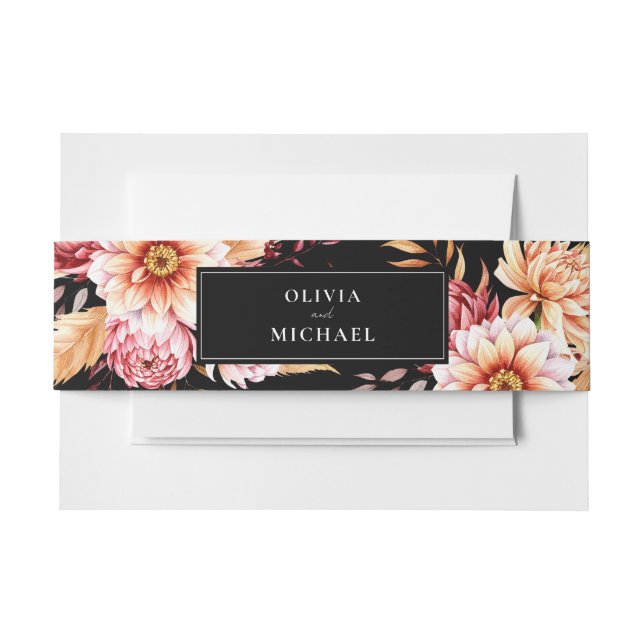 Elegante Black Boho Chic Floral Wedding Einladungsbanderole (Vorderseite Beispiel)