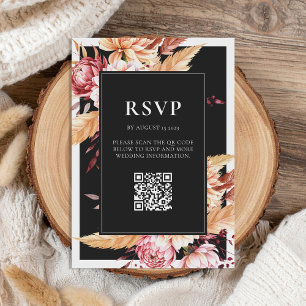 Elegante Black Boho Chic Floral Wedding RSVP Karte